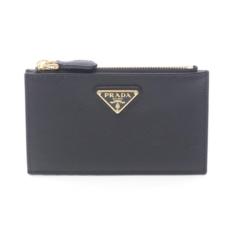 Prada Saffiano Triang Card Case Wallet Leather Black